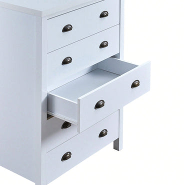 Modern White 5 Drawer Chest with Interlock System Easy Assembly Spacious Storage Stylish Minimalist Design Durable Construction