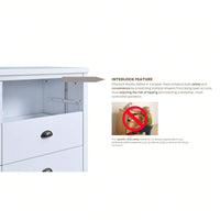 Modern White 5 Drawer Chest with Interlock System Easy Assembly Spacious Storage Stylish Minimalist Design Durable Construction