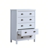 Modern White 5 Drawer Chest with Interlock System Easy Assembly Spacious Storage Stylish Minimalist Design Durable Construction