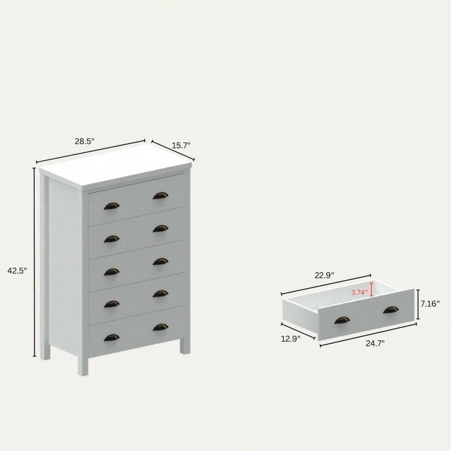 Modern White 5 Drawer Chest with Interlock System Easy Assembly Spacious Storage Stylish Minimalist Design Durable Construction