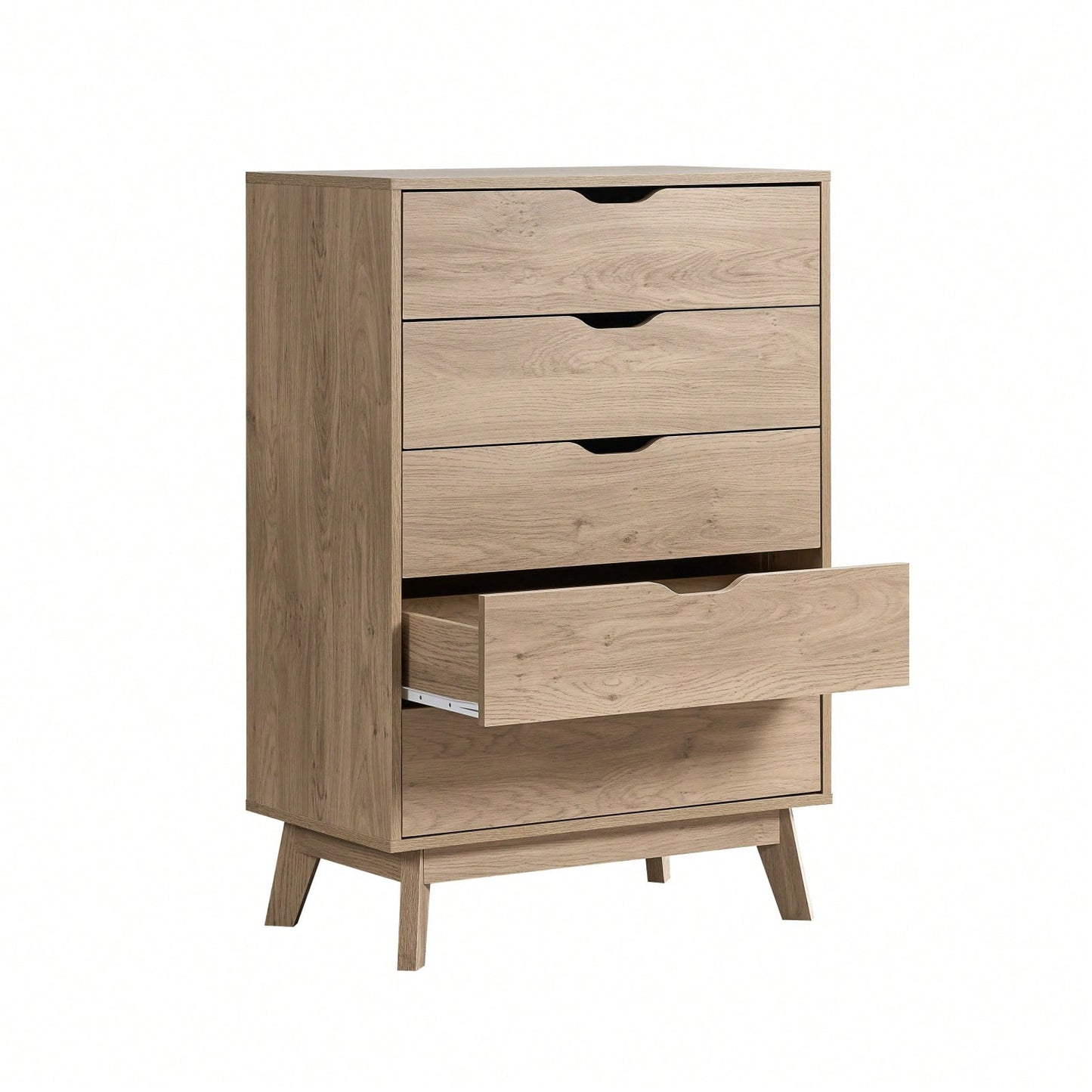 Tall 5 Drawer Dresser with Interlock Drawers Natural Oak Finish Easy Assembly Spacious Storage Safe Stylish Design