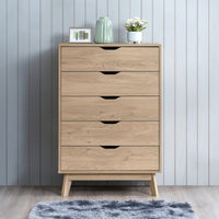 Tall 5 Drawer Dresser with Interlock Drawers Natural Oak Finish Easy Assembly Spacious Storage Safe Stylish Design