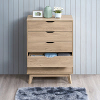 Tall 5 Drawer Dresser with Interlock Drawers Natural Oak Finish Easy Assembly Spacious Storage Safe Stylish Design