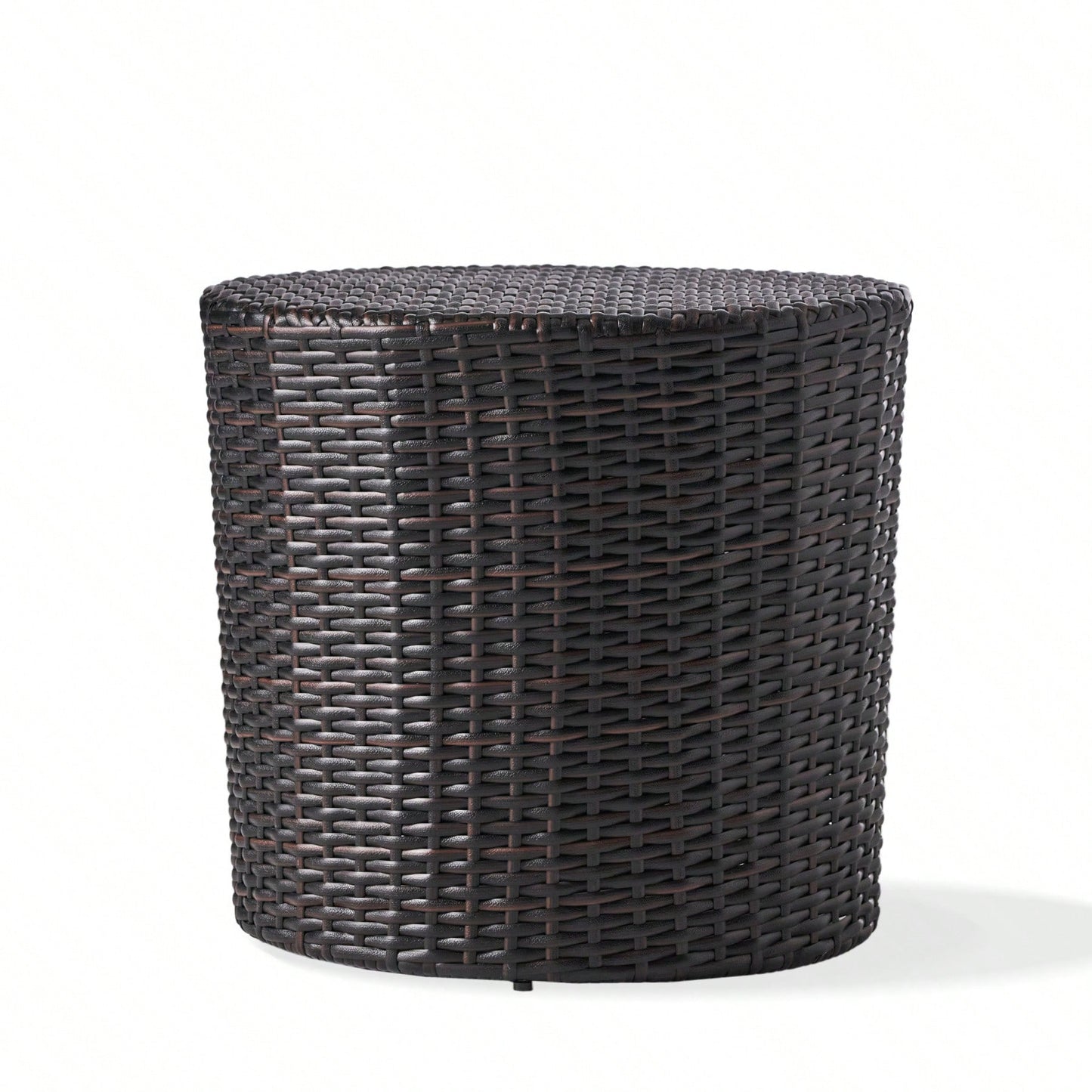 All-Weather PE Rattan Wicker Barrel Side Table with Iron Frame for Garden Balcony Poolside Use