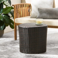 All-Weather PE Rattan Wicker Barrel Side Table with Iron Frame for Garden Balcony Poolside Use