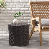 All-Weather PE Rattan Wicker Barrel Side Table with Iron Frame for Garden Balcony Poolside Use