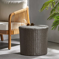 All-Weather PE Rattan Wicker Barrel Side Table with Iron Frame for Garden Balcony Poolside Use