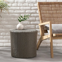 All-Weather PE Rattan Wicker Barrel Side Table with Iron Frame for Garden Balcony Poolside Use