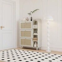 Bohemia Rattan Shoe Cabinet with Adjustable Shelves and Hooks for Entryway Storage