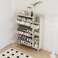 Bohemia Rattan Shoe Cabinet with Adjustable Shelves and Hooks for Entryway Storage