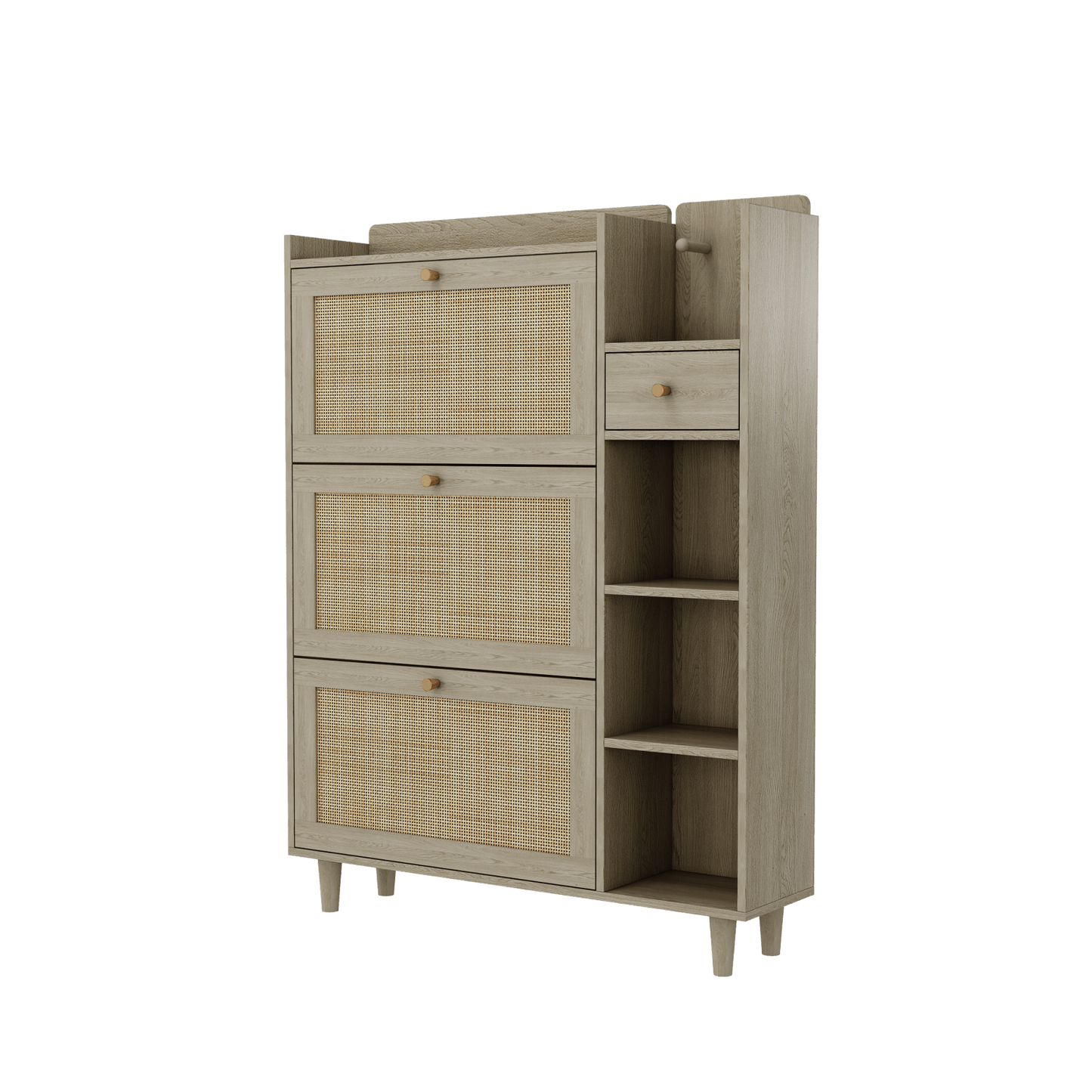 Bohemia Rattan Shoe Cabinet with Adjustable Shelves and Hooks for Entryway Storage