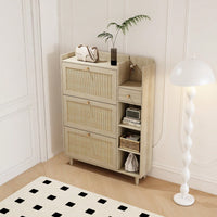 Bohemia Rattan Shoe Cabinet with Adjustable Shelves and Hooks for Entryway Storage