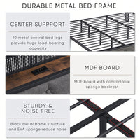 King Upholstered Bed Frame with Storage Headboard Charging Station LED Lights Heavy Metal Slats No Box Spring Needed Easy Assembly