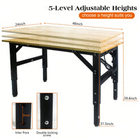 Versatile Metal Worktable with Rubberwood Top ETL Certified Power Strip Adjustable Legs and Winding Clamp for DIY Projects