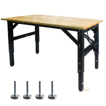 Versatile Metal Worktable with Rubberwood Top ETL Certified Power Strip Adjustable Legs and Winding Clamp for DIY Projects