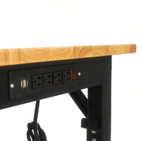 Versatile Metal Worktable with Rubberwood Top ETL Certified Power Strip Adjustable Legs and Winding Clamp for DIY Projects