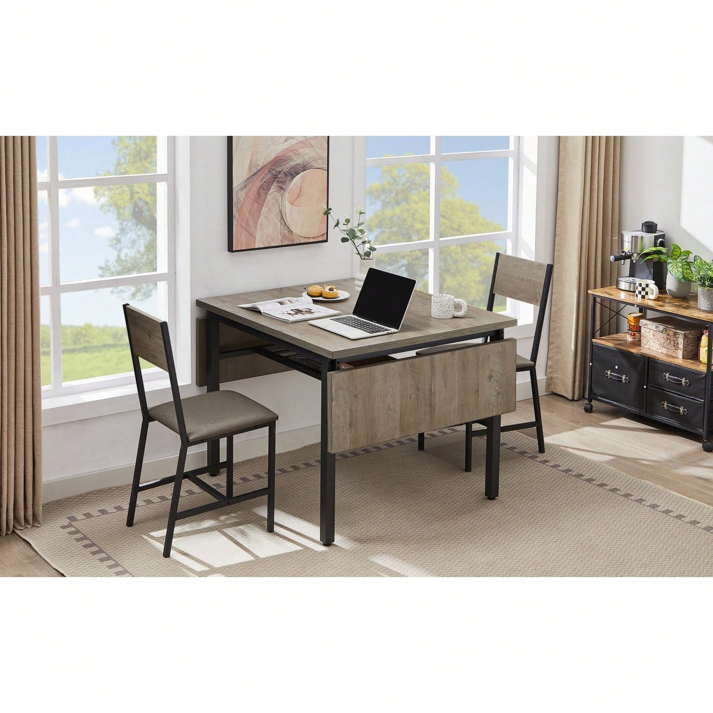 Space-Saving Folding Dining Table 63.2 x 35.5 Adjustable Feet Sturdy Particleboard Steel Seats 4-6 Ideal for Dining Room Work Play