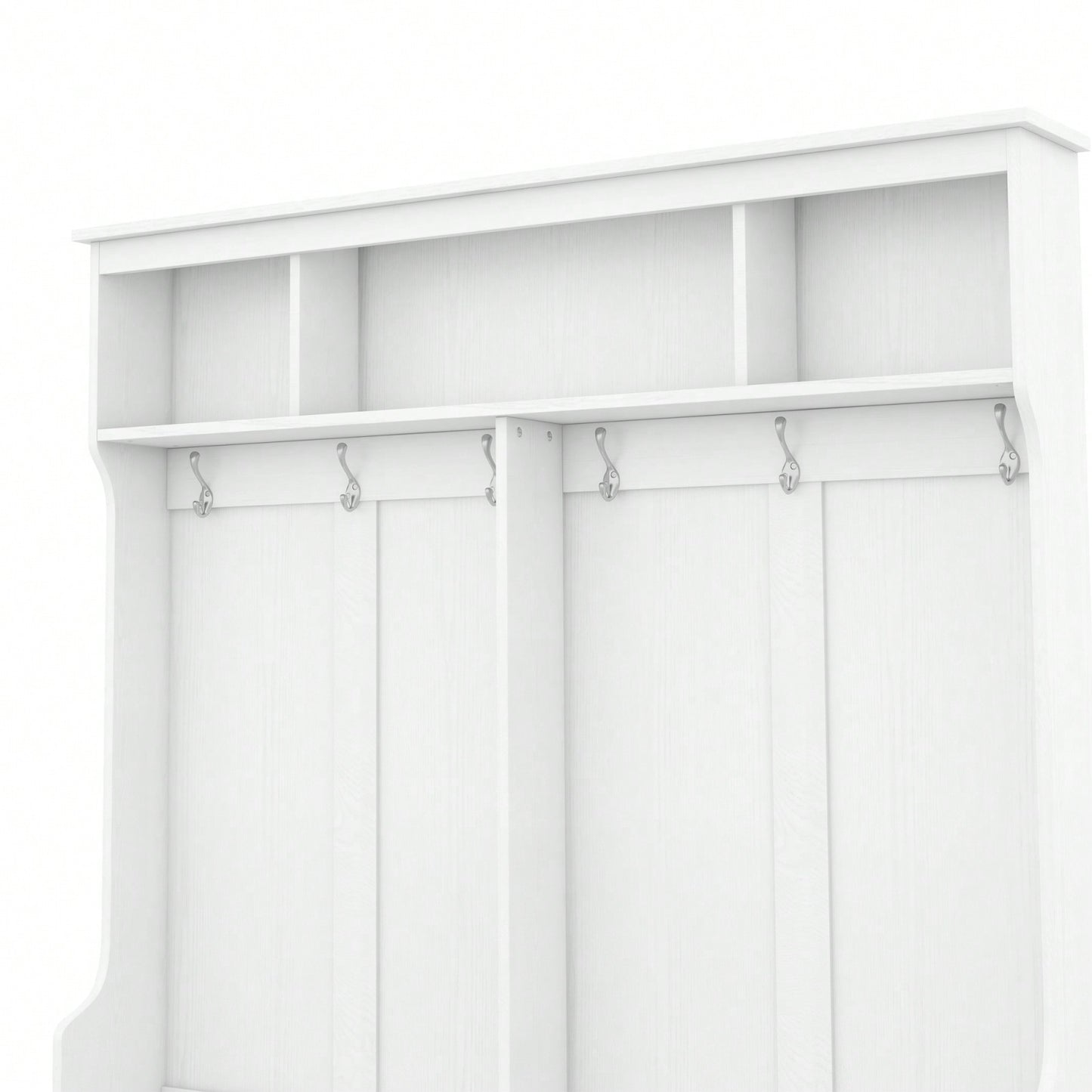 Stylish Modern Hall Tree with Metal Hooks and Shoe Cubbies for Organized Entryway Storage