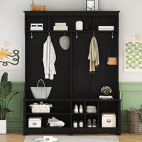 Stylish Modern Hall Tree with Metal Hooks and Shoe Cubbies for Organized Entryway Storage