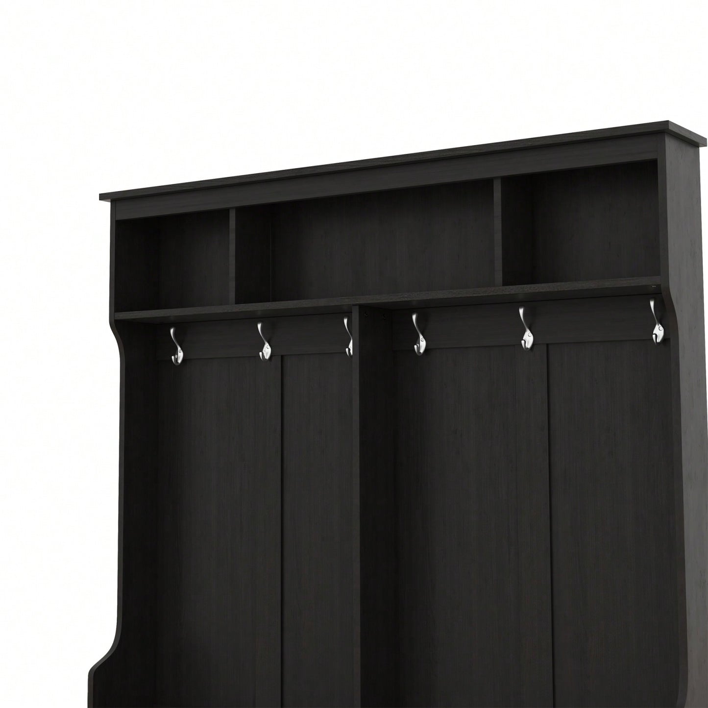 Stylish Modern Hall Tree with Metal Hooks and Shoe Cubbies for Organized Entryway Storage