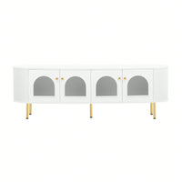 Contemporary Curved TV Stand for Up to 80 Inch TVs Stylish 4 Cabinet Media Console with Metal Legs and Gold Accents