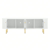 Contemporary Curved TV Stand for Up to 80 Inch TVs Stylish 4 Cabinet Media Console with Metal Legs and Gold Accents