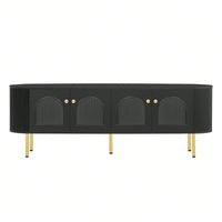 Contemporary Curved TV Stand for Up to 80 Inch TVs Stylish 4 Cabinet Media Console with Metal Legs and Gold Accents