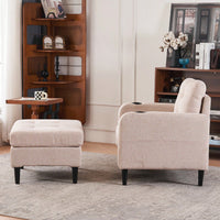 Tufted Upholstered Armchair and Storage Ottoman Set with Cup Holders and Side Pocket for Living Room or Bedroom