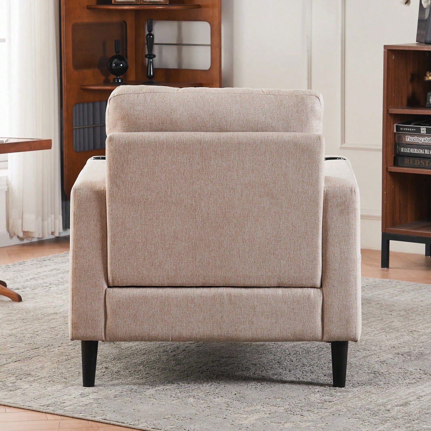 Tufted Upholstered Armchair and Storage Ottoman Set with Cup Holders and Side Pocket for Living Room or Bedroom