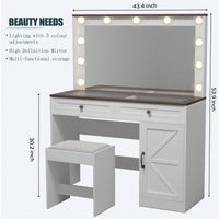 Elegant Makeup Vanity Table with Large Mirror and 11 Adjustable LED Lights, 3 Drawer Dressing Desk in White with Stool for Bedroom