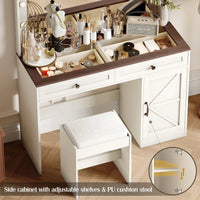 Elegant Makeup Vanity Table with Large Mirror and 11 Adjustable LED Lights, 3 Drawer Dressing Desk in White with Stool for Bedroom