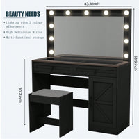 Elegant Makeup Vanity Table with Large Mirror and 11 Adjustable LED Lights, 3 Drawer Dressing Desk in White with Stool for Bedroom