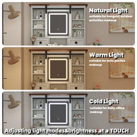 46.5 Inch Rustic Farmhouse Makeup Vanity Desk with LED Mirror Charging Station and Cushioned Stool for Women