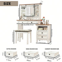 46.5 Inch Rustic Farmhouse Makeup Vanity Desk with LED Mirror Charging Station and Cushioned Stool for Women