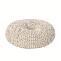 Handcrafted Cotton Knitted Pouf - Beige Donut Design