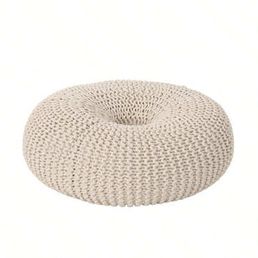 Handcrafted Cotton Knitted Pouf - Beige Donut Design