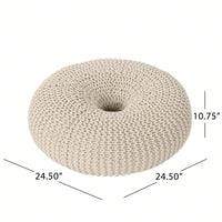 Handcrafted Cotton Knitted Pouf - Beige Donut Design