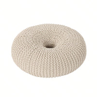Handcrafted Cotton Knitted Pouf - Beige Donut Design