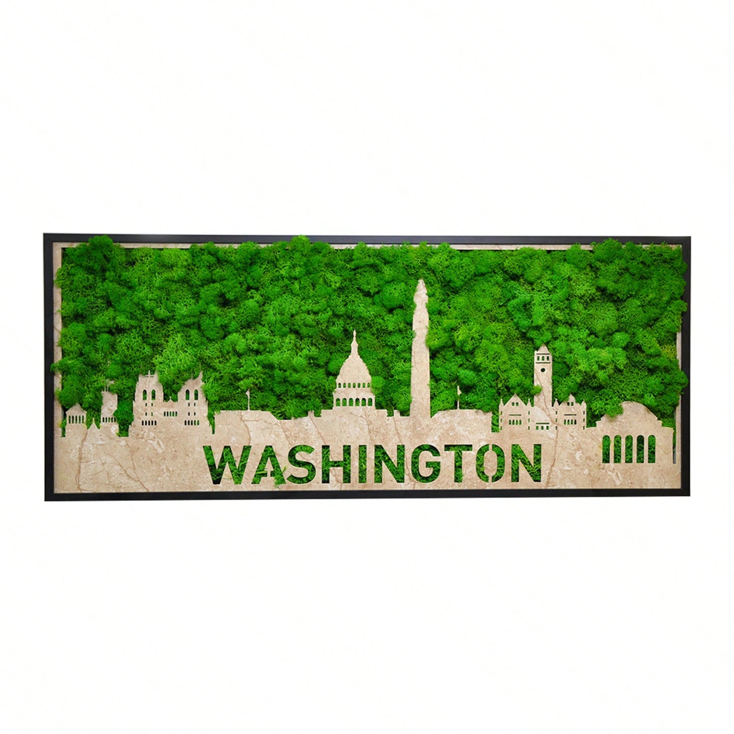 Washington City Silhouette Wall Art With Moss Background