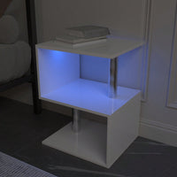 3-Tier S-Shaped End Table With LED Lighting And USB Power Supply - Versatile High Gloss Side Table For Living Room Or Bedroom