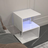 3-Tier S-Shaped End Table With LED Lighting And USB Power Supply - Versatile High Gloss Side Table For Living Room Or Bedroom