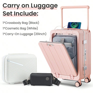 20 Inch Hard Shell Carry-On Luggage with Front Compartment TSA Lock 360° Spinner Wheels Lightweight Durable