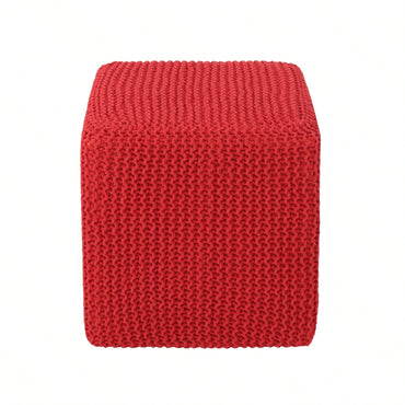 Charming Red Knitted Foot Stool - Plush Cotton Thread Ottoman For Cozy Spaces