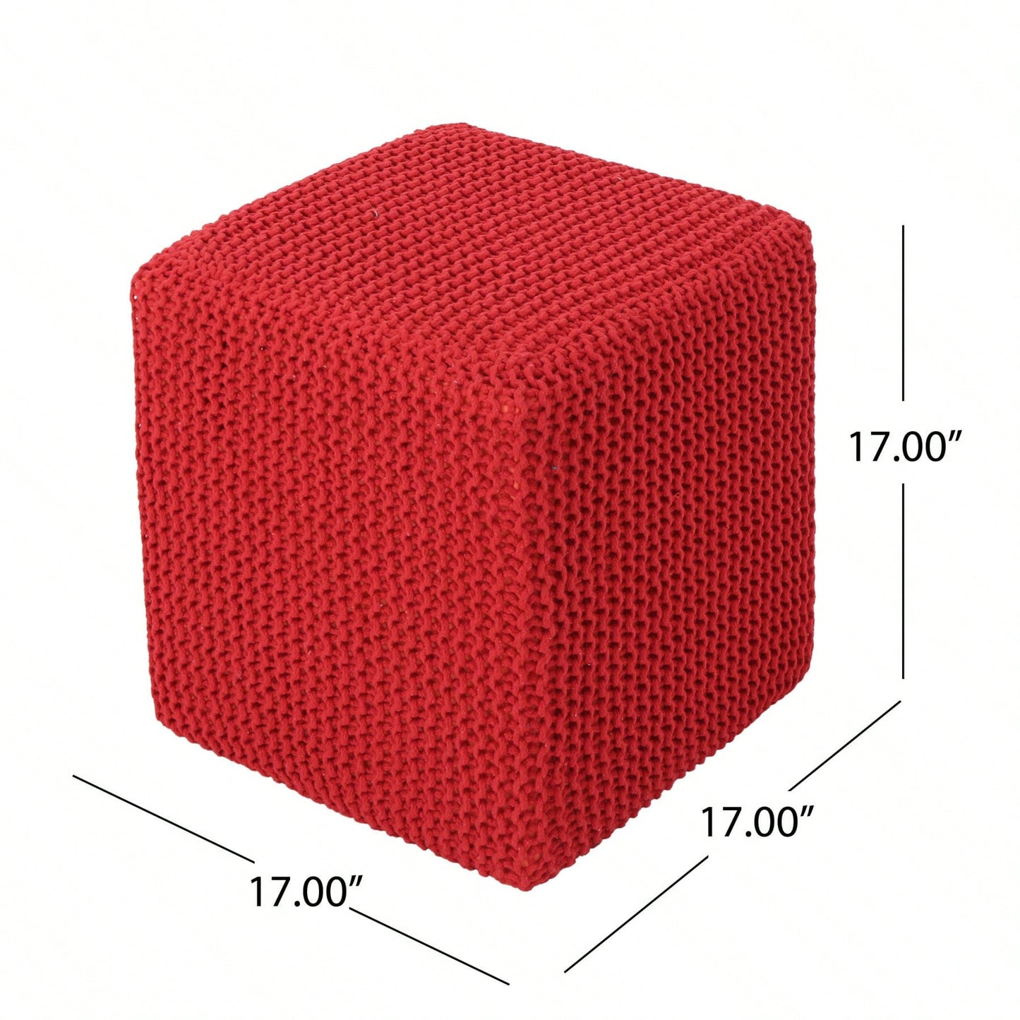 Charming Red Knitted Foot Stool - Plush Cotton Thread Ottoman For Cozy Spaces