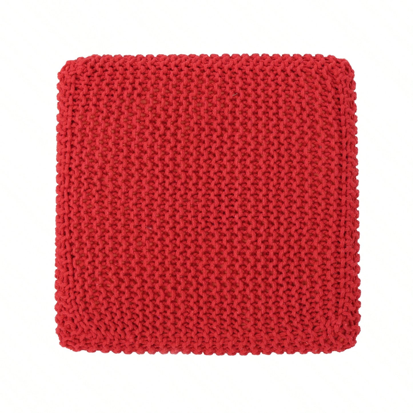 Charming Red Knitted Foot Stool - Plush Cotton Thread Ottoman For Cozy Spaces