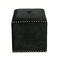Luxurious Square Ottoman With Studded Trim - Velvet Upholstery, Extra Cushioning - Footrest, Extra Seating, Contemporary Style