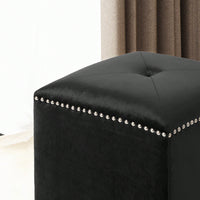 Luxurious Square Ottoman With Studded Trim - Velvet Upholstery, Extra Cushioning - Footrest, Extra Seating, Contemporary Style