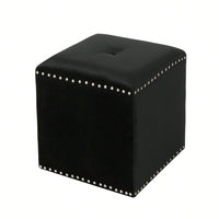 Luxurious Square Ottoman With Studded Trim - Velvet Upholstery, Extra Cushioning - Footrest, Extra Seating, Contemporary Style