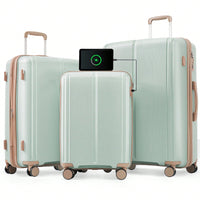 Lightweight 3 Piece Luggage Set with USB Port Airline Approved Expandable Spinner Suitcases 20 24 28 Inches TSA Lock