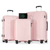 Lightweight 3 Piece Luggage Set with USB Port Airline Approved Expandable Spinner Suitcases 20 24 28 Inches TSA Lock